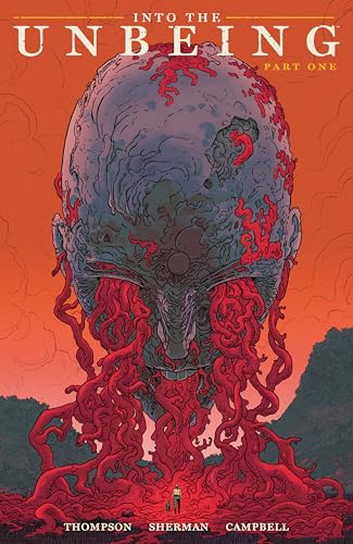 Comic book cover: large, distorted head with tendrils, orange and blue tones.