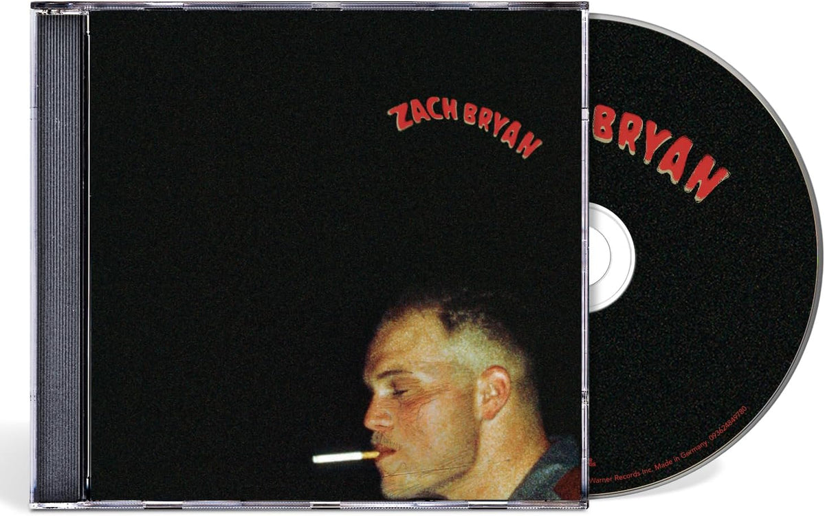 Zach Bryan CD case showing a man smoking against a black background.