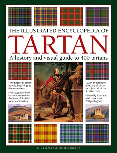 Book cover titled The Illustrated Encyclopedia of Tartan featuring various plaid patterns and painting.