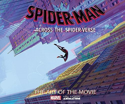 “Spider-Man: Across the Spider-Verse” art book cover with dynamic cityscape and Spider-Man.