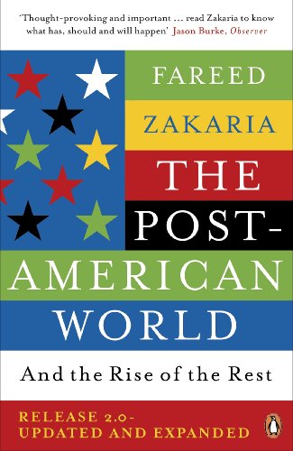 Book cover titled The Post-American World by Fareed Zakaria with colorful stars and stripes.