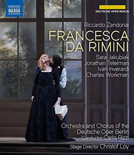 Blu-ray cover for Zandonai’s “Francesca da Rimini” opera, couple embracing.