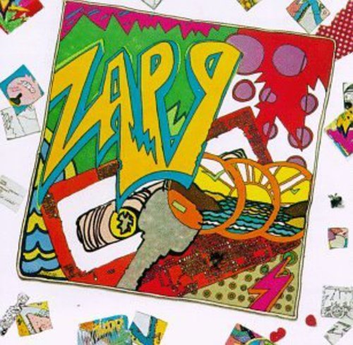 Colorful, psychedelic album cover for “Zapp” with bold text and collage elements.