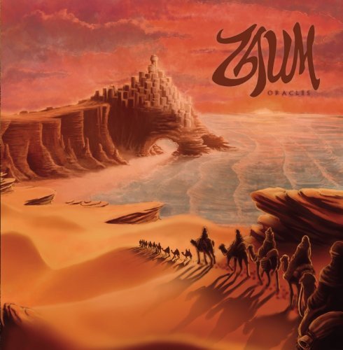 CD cover: desert landscape with a caravan and distant city.