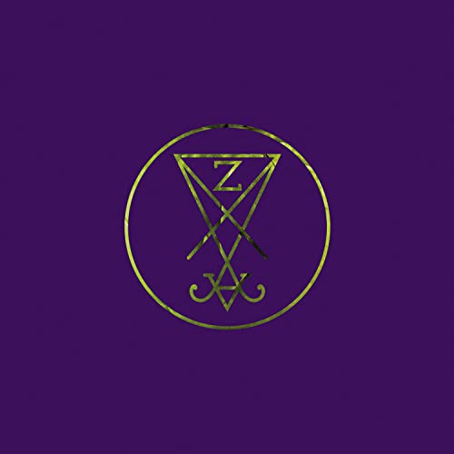 Purple background with a gold sigil inside a gold circle.