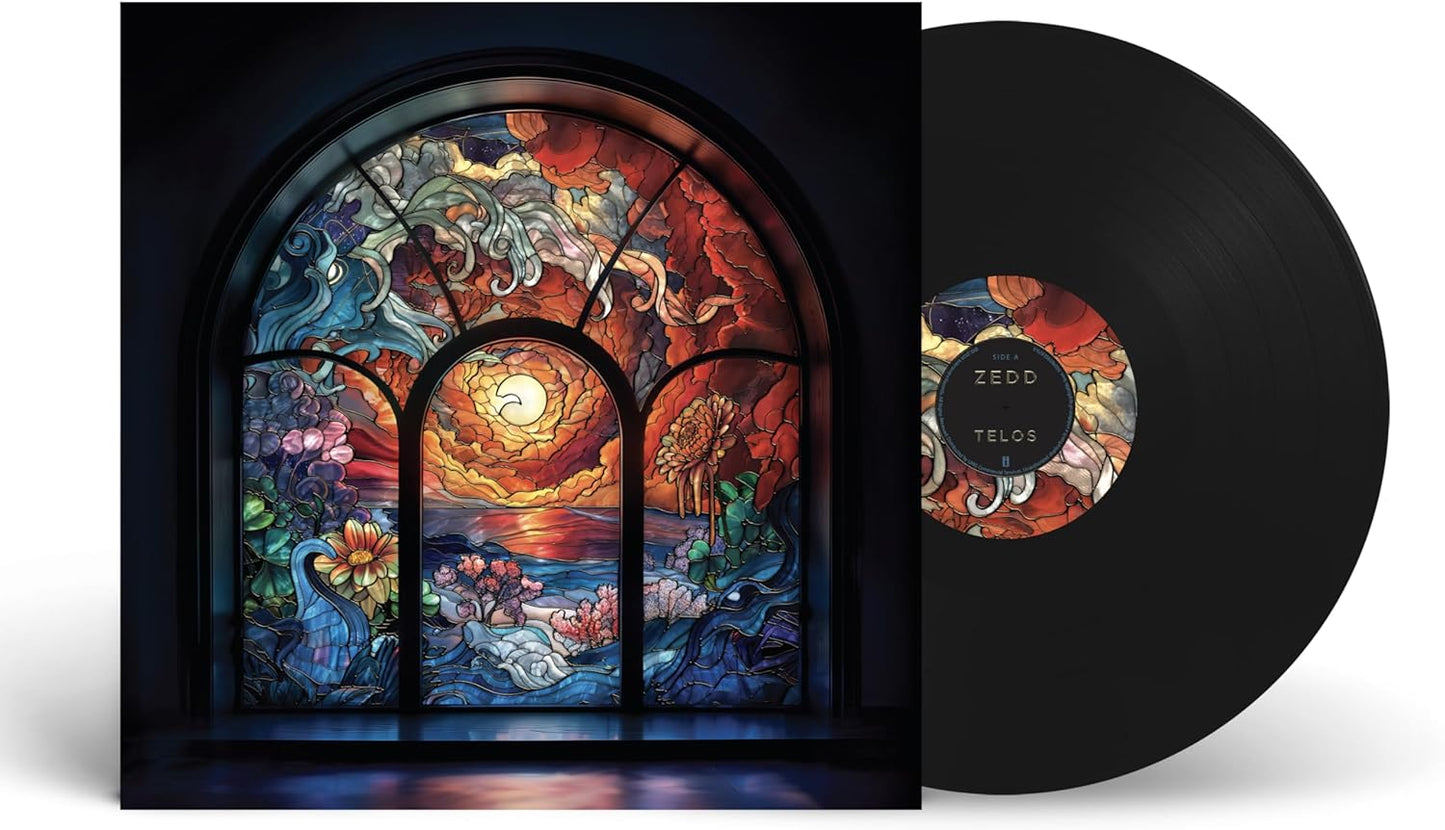 Zeddās āTelosā vinyl record with stained-glass-style album art.