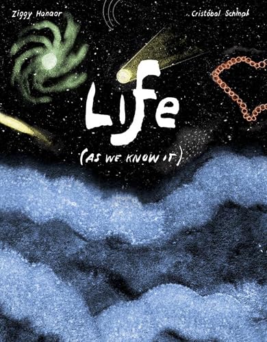 Book cover with “Life (As We Know It)” text over cosmic and ocean imagery.