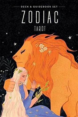 Zodiac Tarot Deck & Book Set cover with illustrated lion and woman.