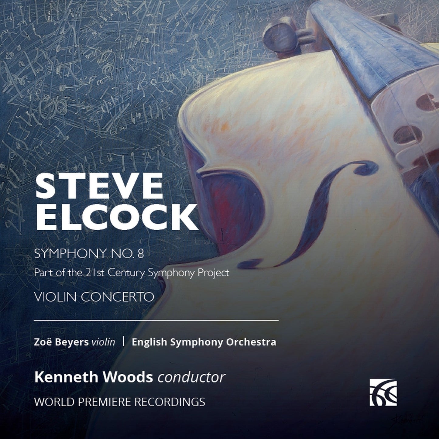 Dark blue background with white text and a close-up image of a violin.