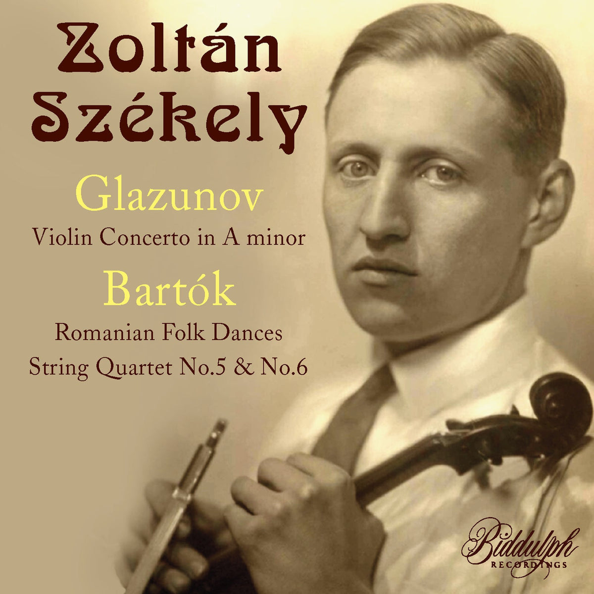 CD cover featuring a portrait of violinist Zoltan Szekely with his violin.