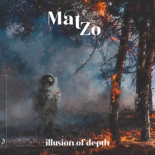 CD cover: astronaut in a forest with fiery, blurred background.