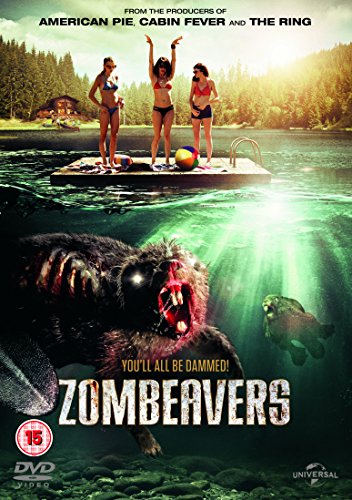 DVD cover for "Zombeavers" featuring women on a dock and zombie beavers.