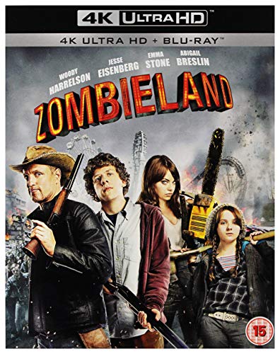 Zombieland Blu-ray cover featuring Woody Harrelson, Jesse Eisenberg, and others.