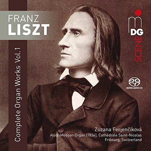 CD cover featuring a portrait of Franz Liszt with text identifying the organist.