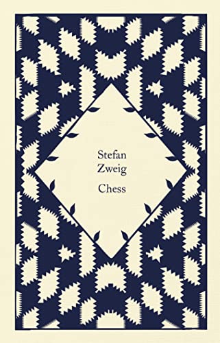 Book cover: "Chess" by Stefan Zweig, with a geometric blue and white pattern.