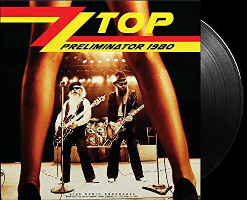 Zz Top "Preliminator 1980" vinyl record cover with band performing onstage.