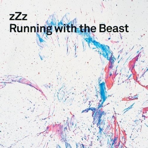 Album cover for "Running with the Beast" featuring abstract blue and red brushstrokes.