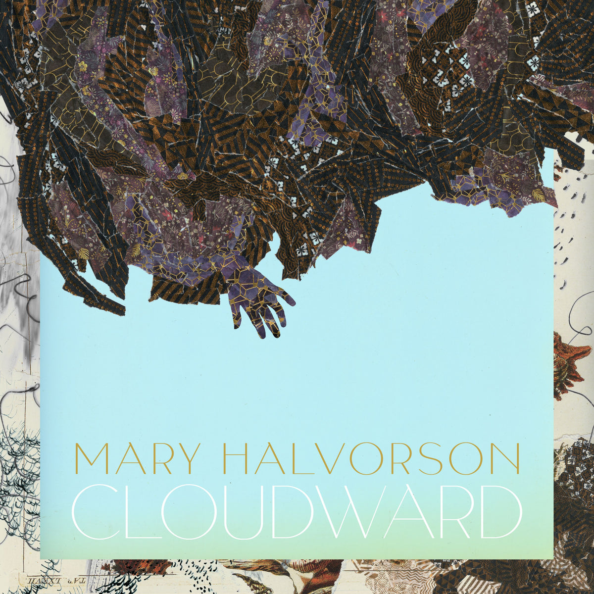 Album cover for Mary Halvorson’s “Cloudward” featuring abstract, layered imagery.