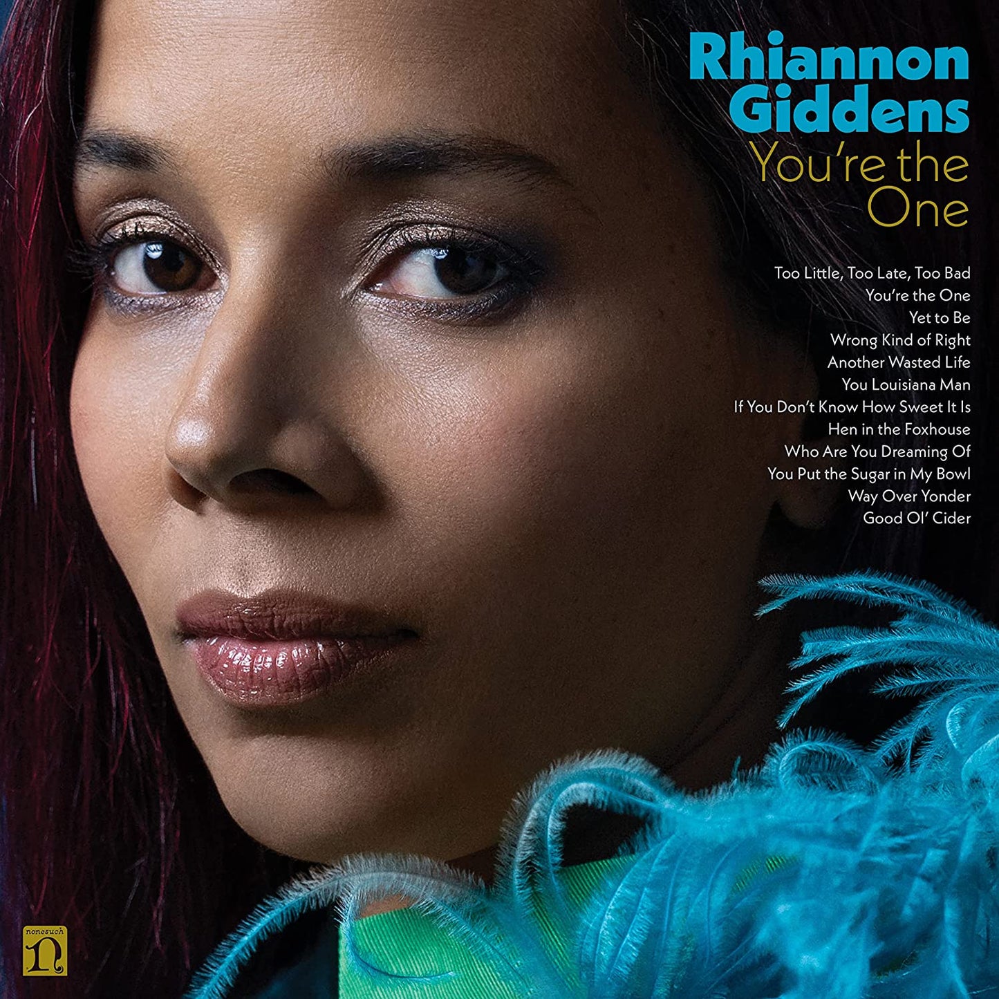 CD cover for Rhiannon Giddens’ “You’re the One” with portrait and feathers.