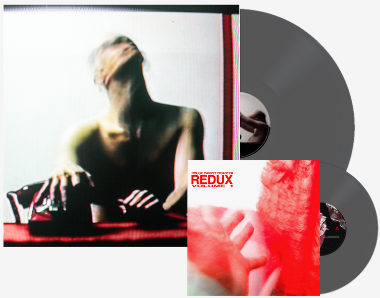 Vinyl record and 7-inch sleeve with abstract album artwork featuring a red-toned image.
