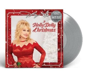Dolly Parton album cover with silver vinyl record beside it.