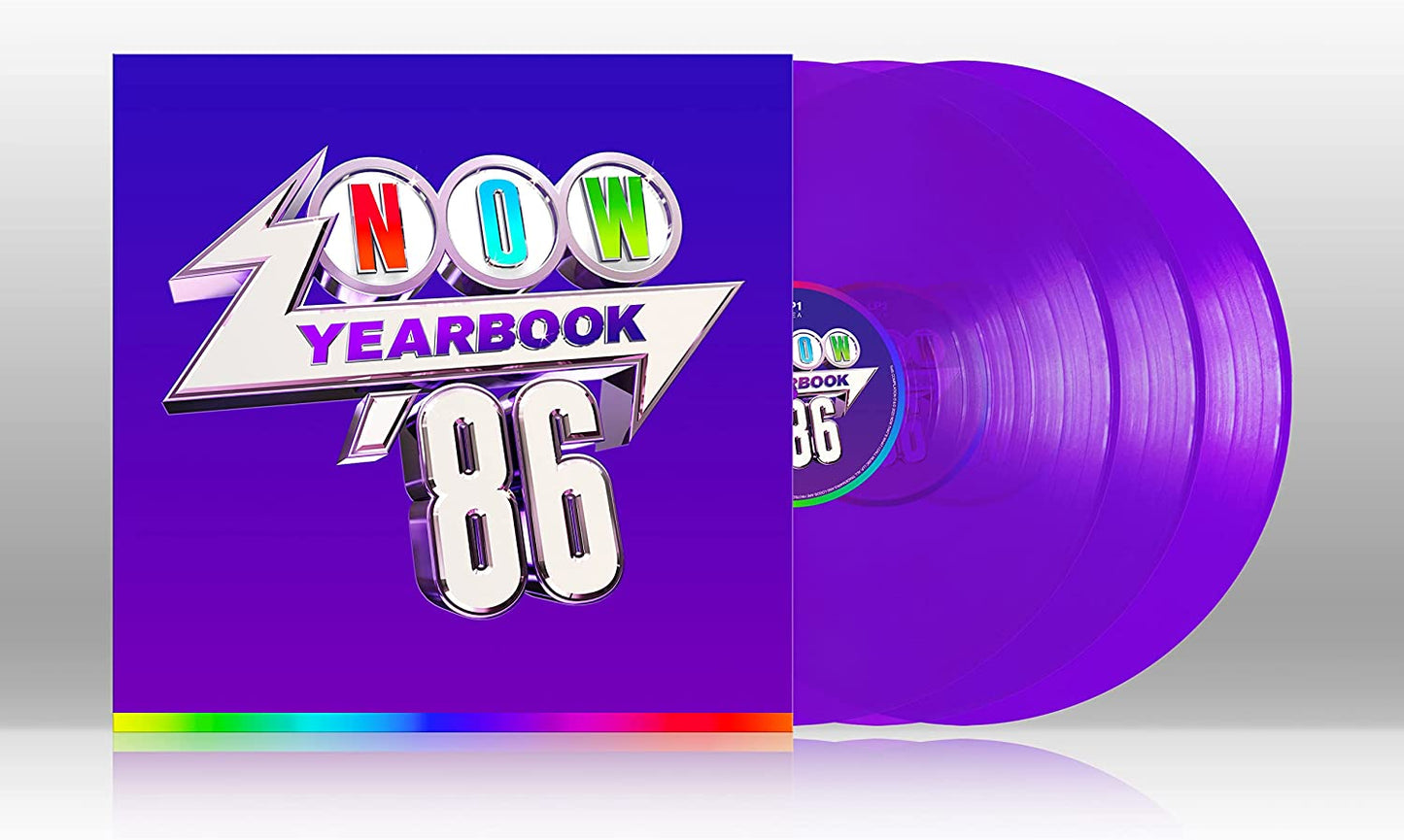 "Purple vinyl record with a matching purple sleeve and 'NOW YEARBOOK '86' logo."