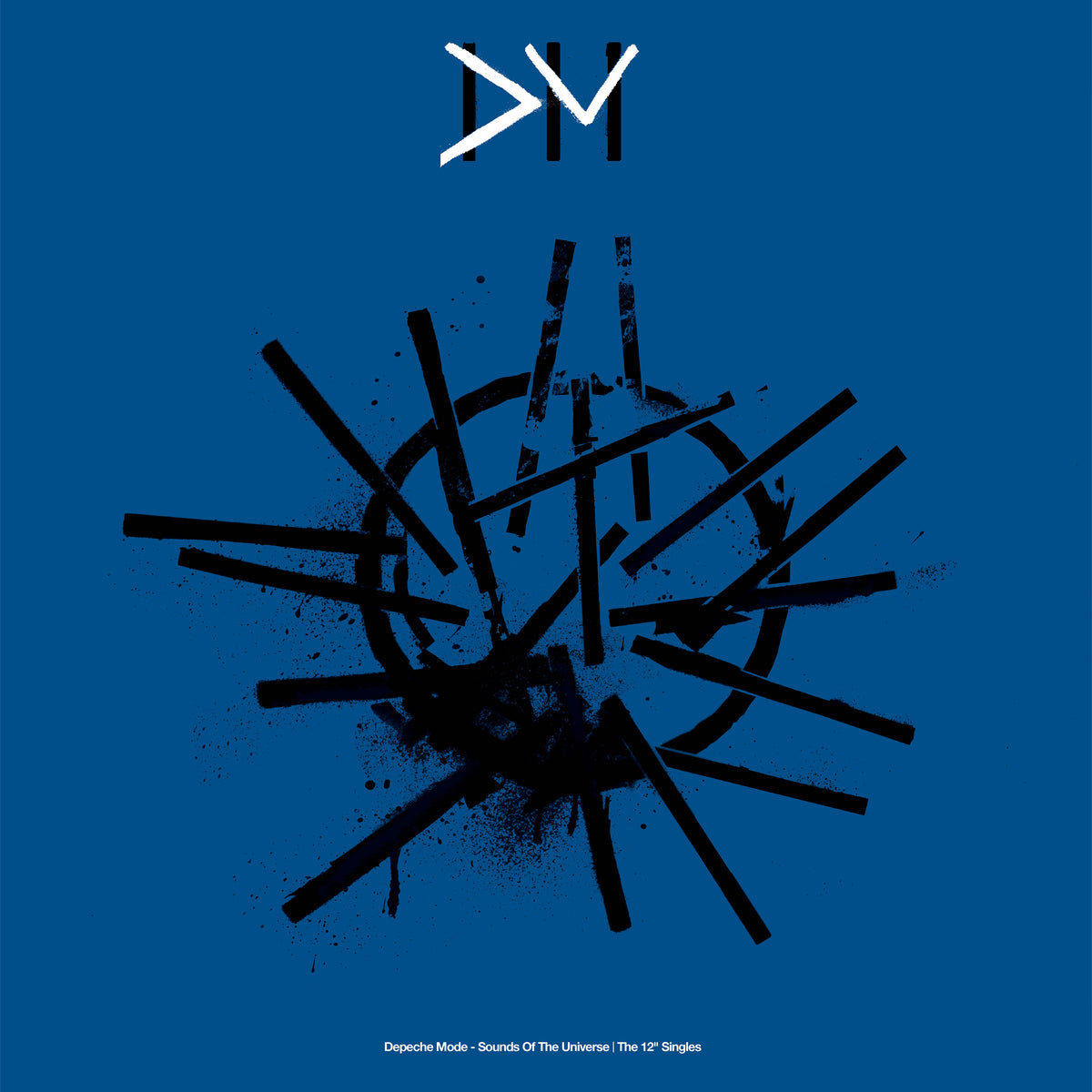 Depeche Mode album cover: blue background with abstract white and black lines.