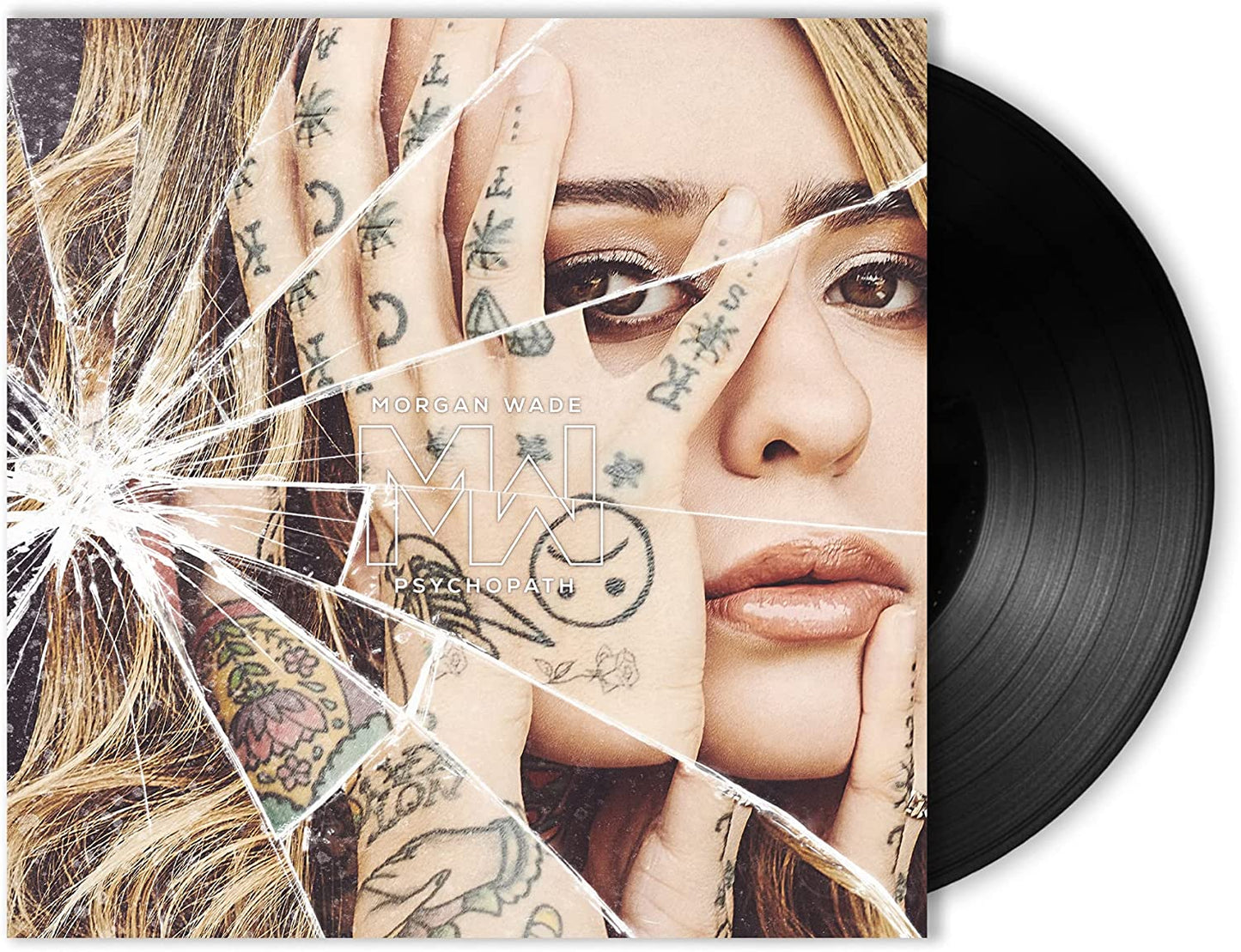 Morgan Wade album cover with cracked glass effect and vinyl record.