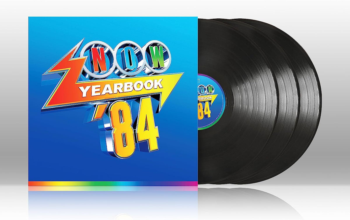 NOW Yearbook '84 vinyl record with colorful geometric cover art.