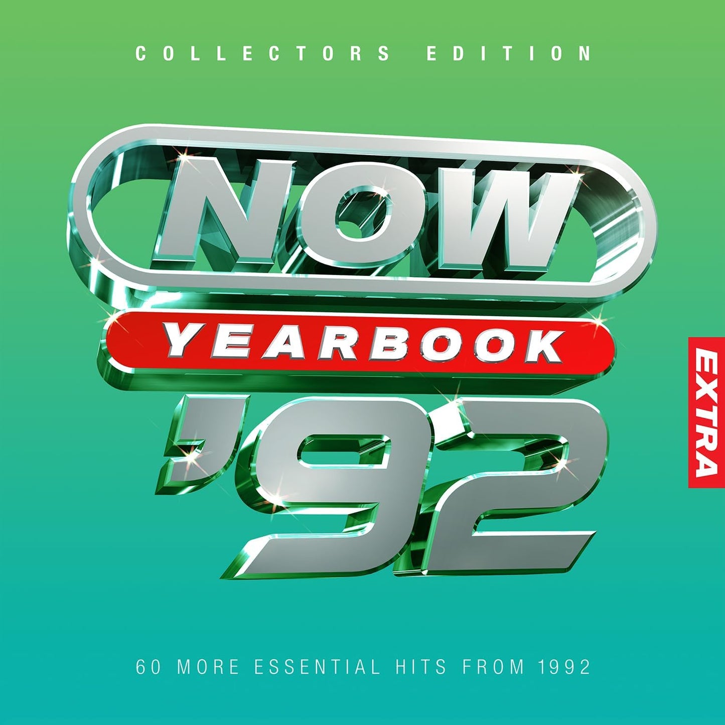 "Green album cover with 'Now Yearbook '92 Extra' text and '60 more essential hits' description."