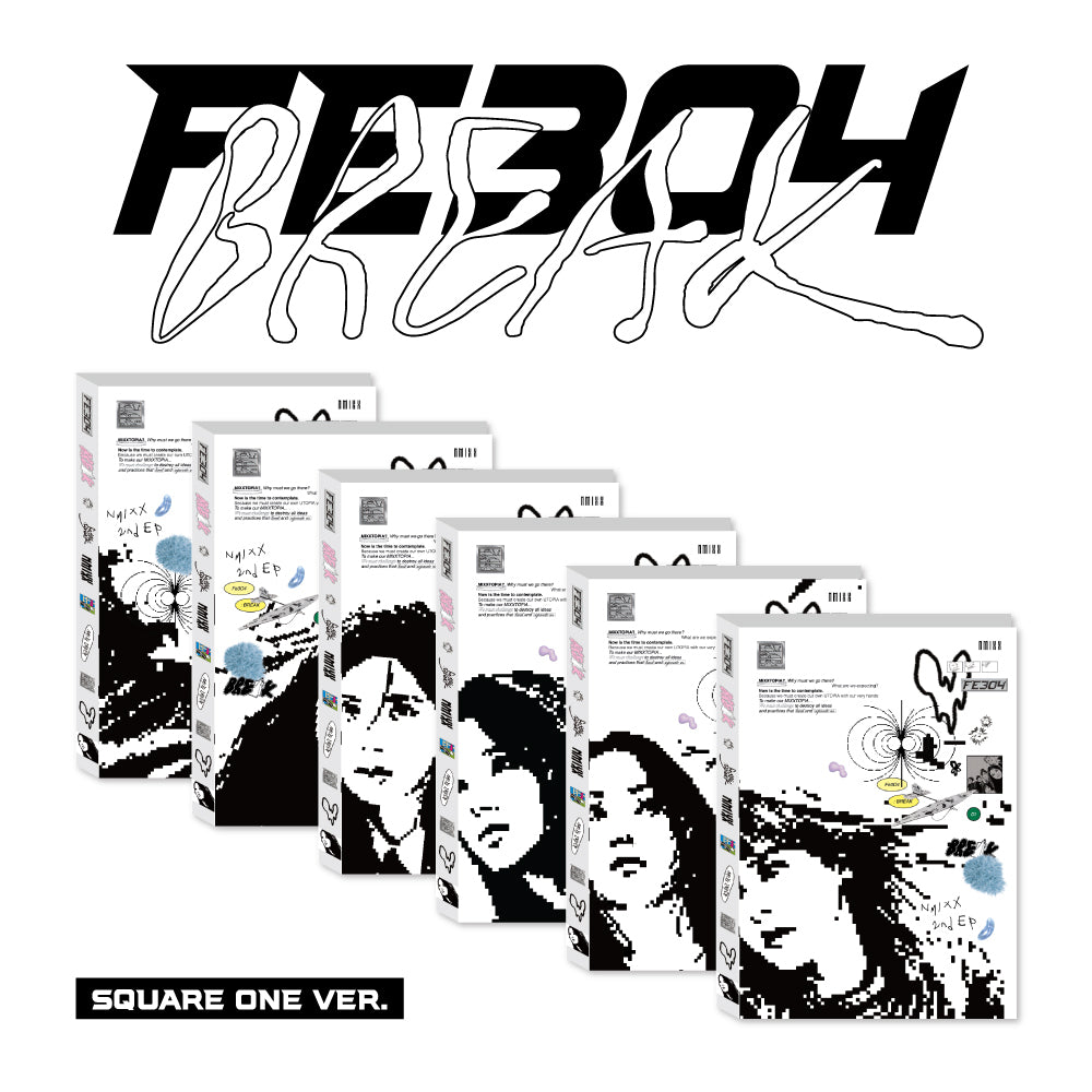 NMIXX Fe3O4: BREAK CD packaging with black and white abstract design.