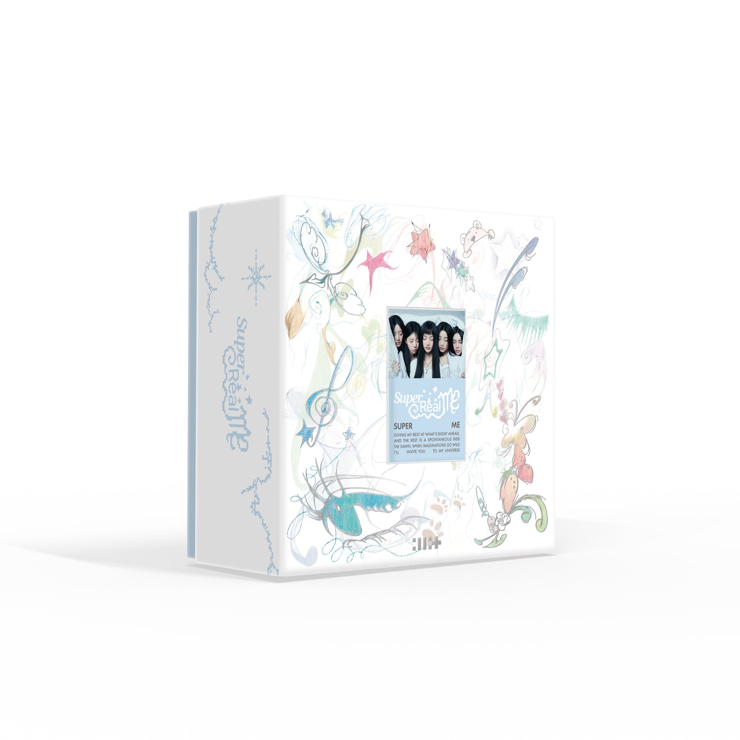 ILLIT album cover with group photo and colorful butterfly designs.