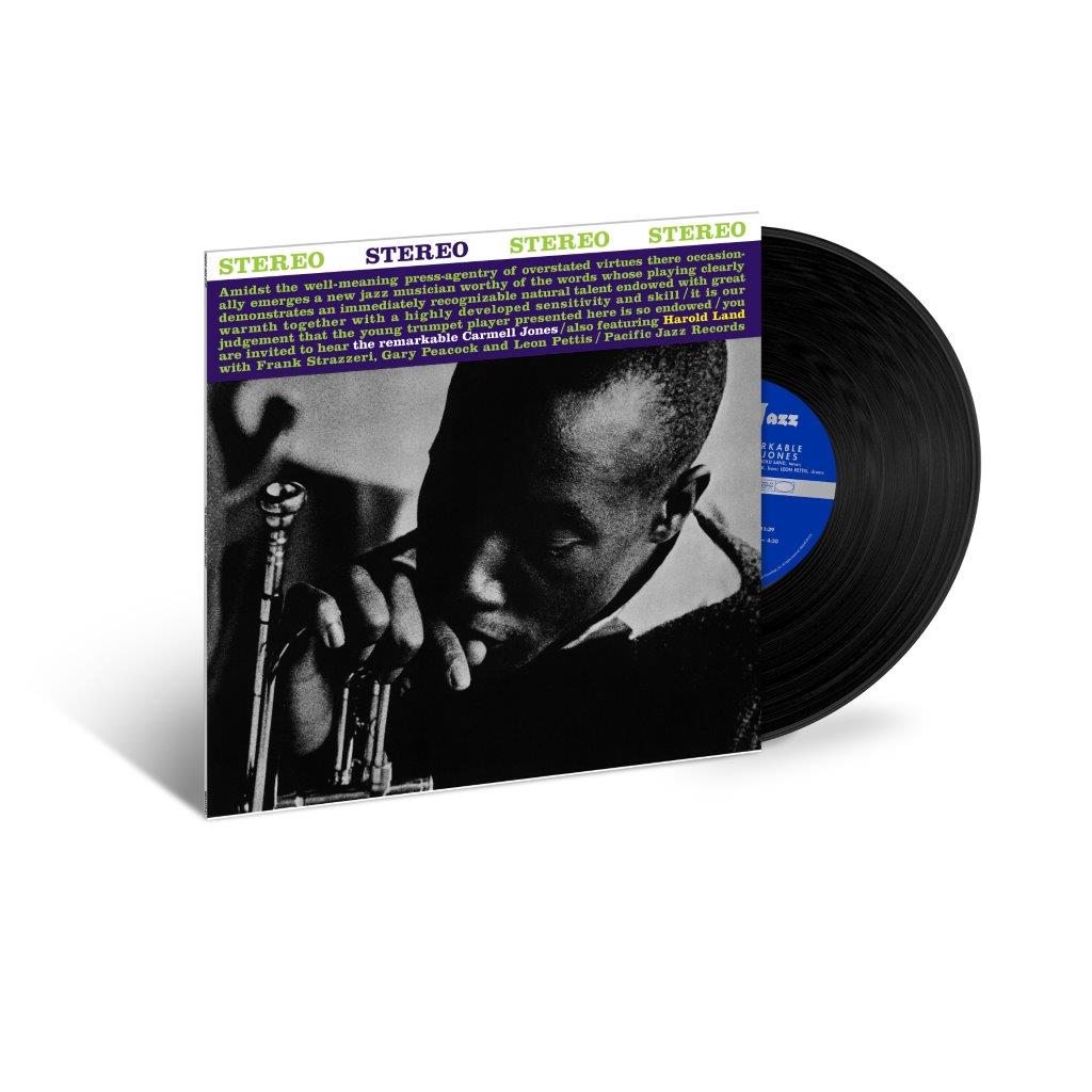 "Vinyl record sleeve with a black-and-white photo of a man holding a trumpet."