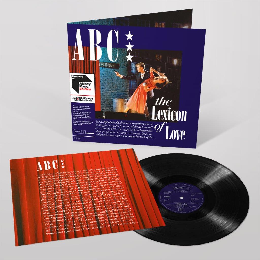 "Vinyl record and cover art for 'ABC - The Lexicon Of Love' album, featuring dancing couple."