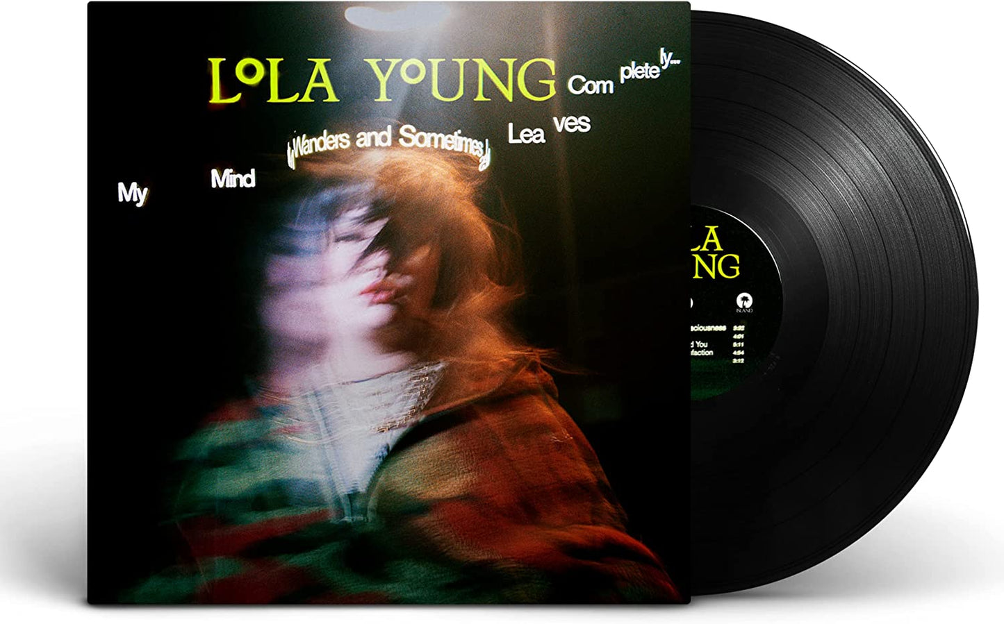 "Vinyl record with cover art featuring a blurred woman's profile and album title."