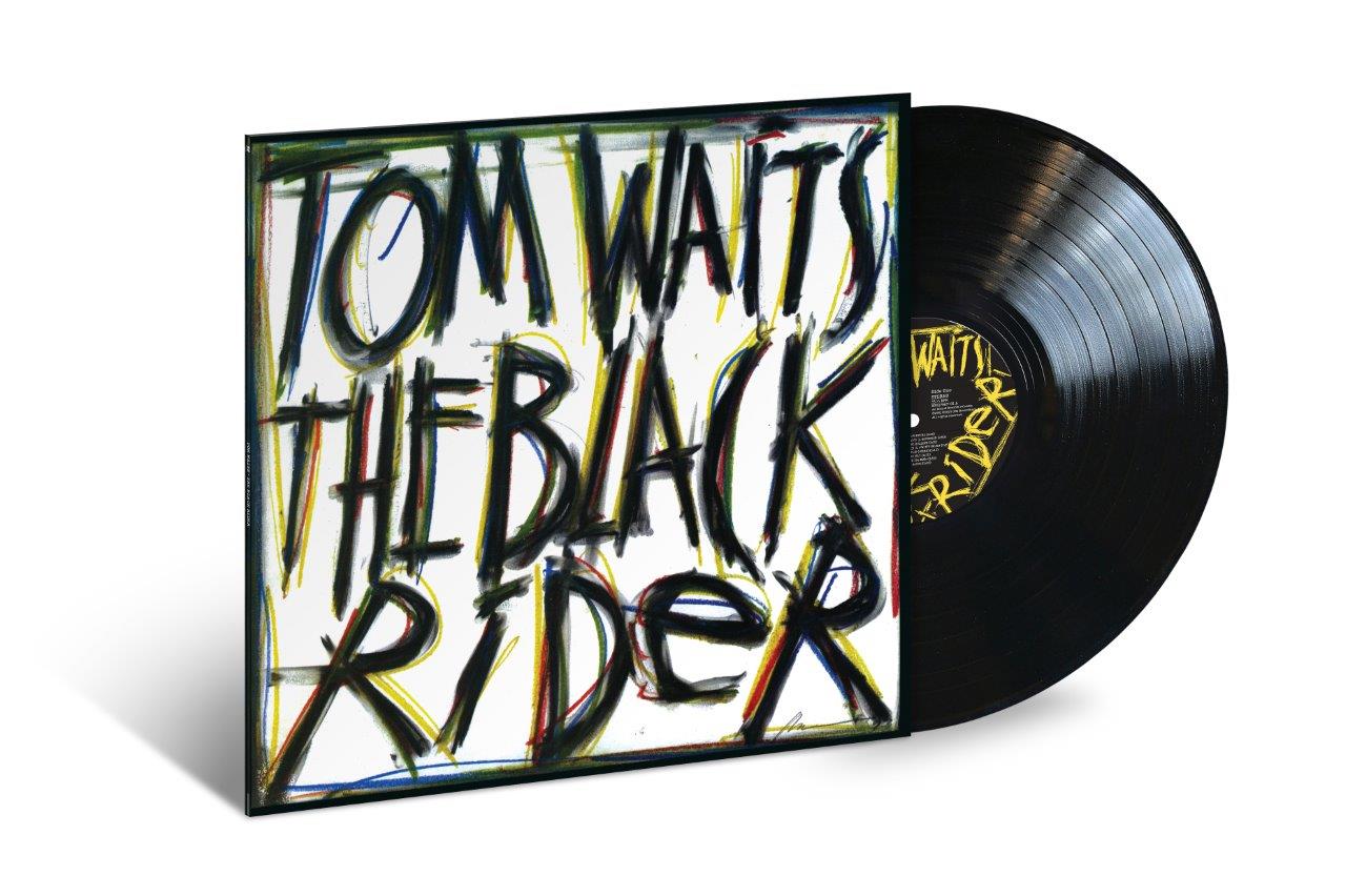 "Tom Waits - The Black Rider vinyl record with abstract cover art and black disc."