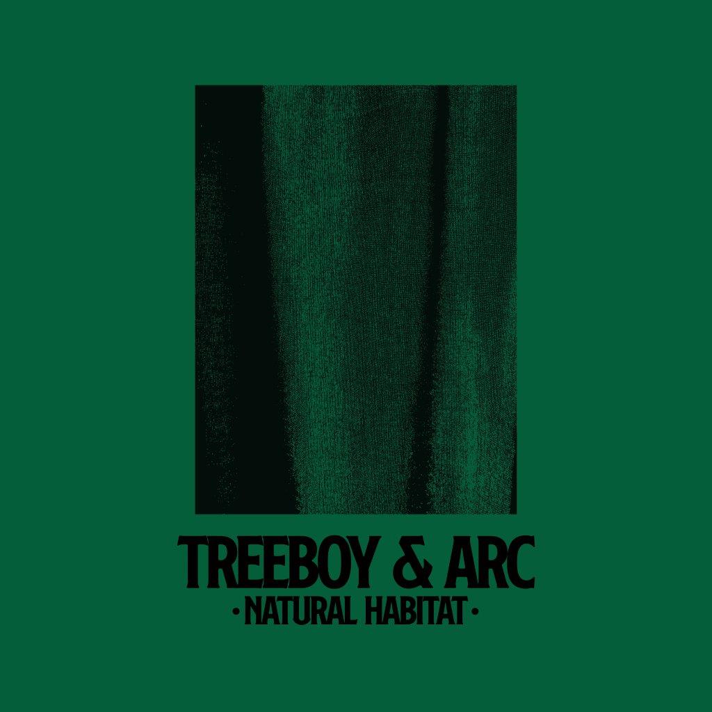 "CD album cover with green fabric texture and 'Treeboy & Arc Natural Habitat' text."