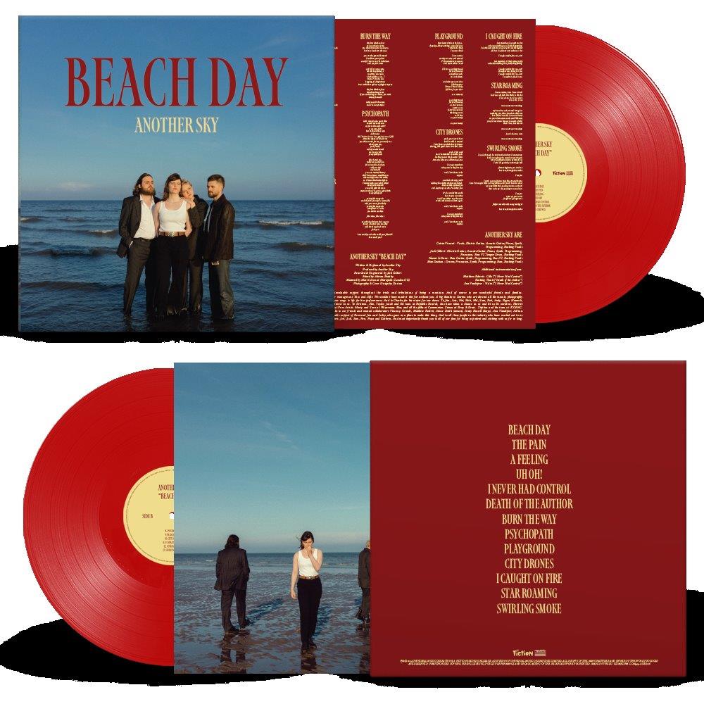 Vinyl record for Another Sky’s “Beach Day” with band photo and tracklist.