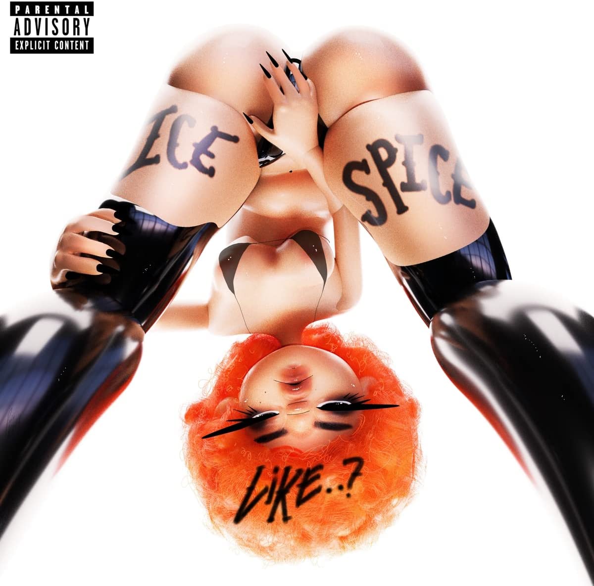 Ice Spice album cover featuring a distorted face and text on skin.