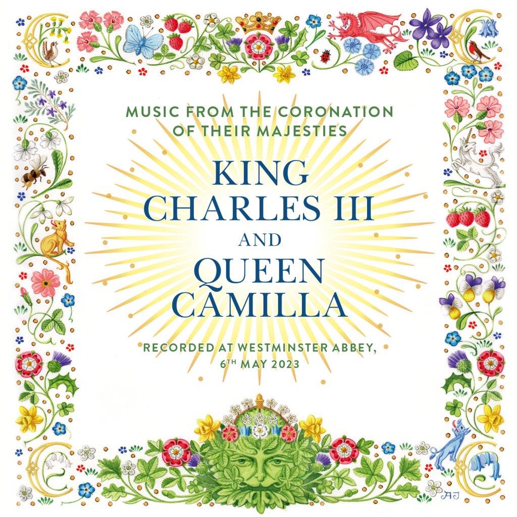 Floral-framed vinyl record cover for King Charles III & Queen Camilla’s coronation.