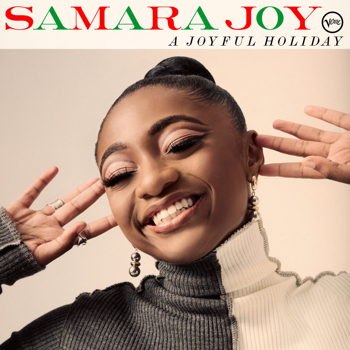 Samara Joy album cover, portrait of a smiling Black woman.