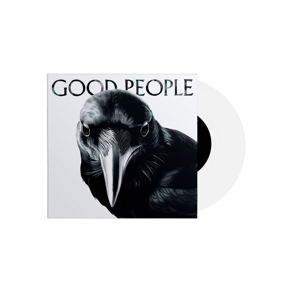 Vinyl record cover featuring a detailed illustration of a raven’s head.