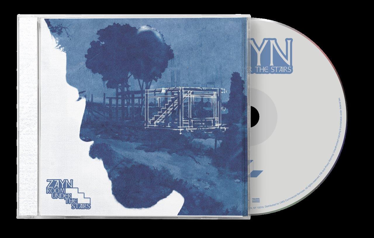 ZAYN album cover, “Room Under the Stairs,” featuring a blurred face and stairs.