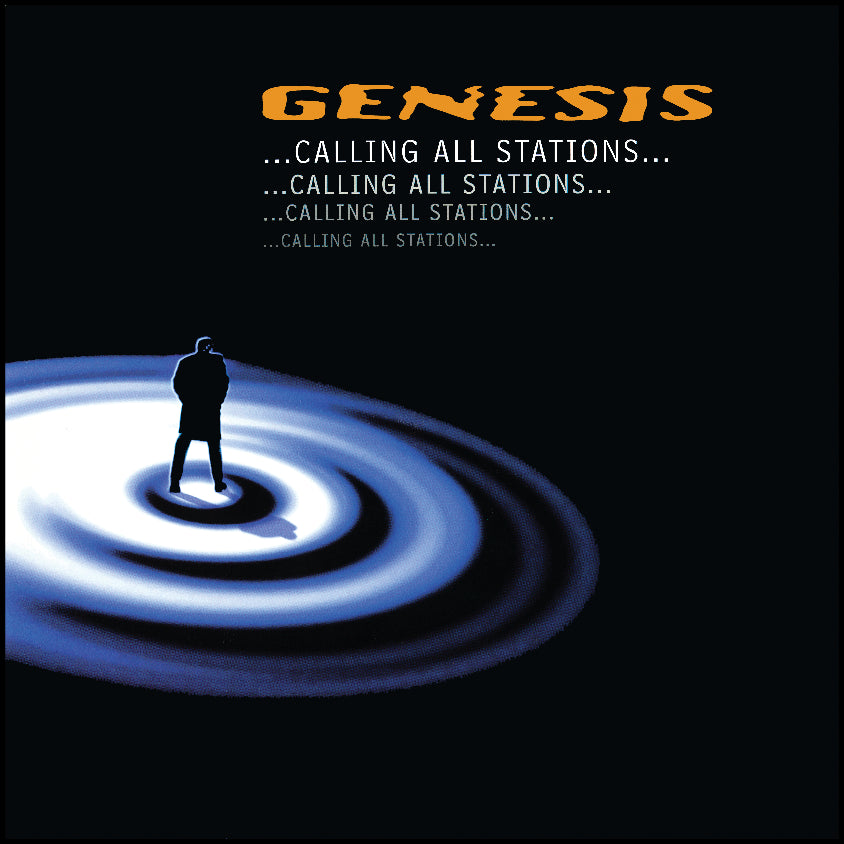 Genesis āCalling All Stationsā CD cover: silhouetted figure on blue concentric rings.