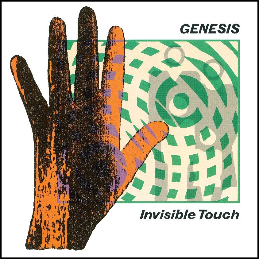 Genesis “Invisible Touch” CD cover with a hand and swirling design.