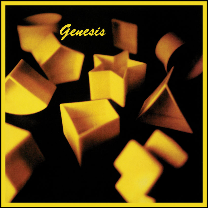 Genesis album cover with abstract golden geometric shapes on black.