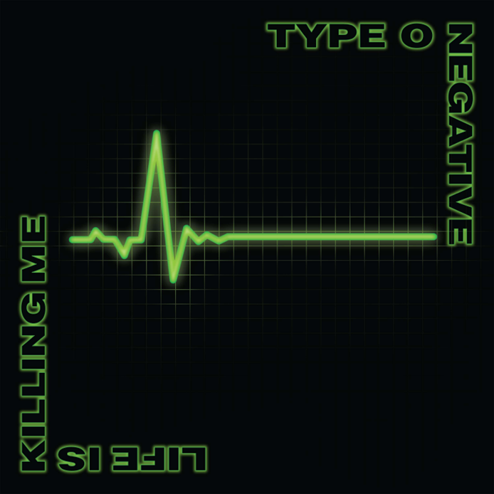 Black album cover with green heartbeat line and band/album text.