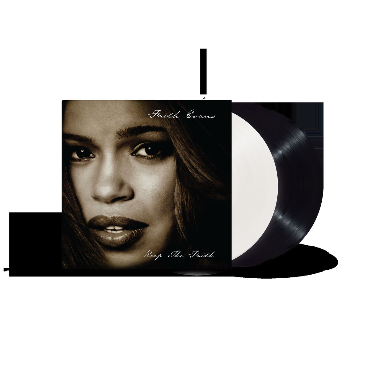 Faith Evans album cover and two white vinyl records.