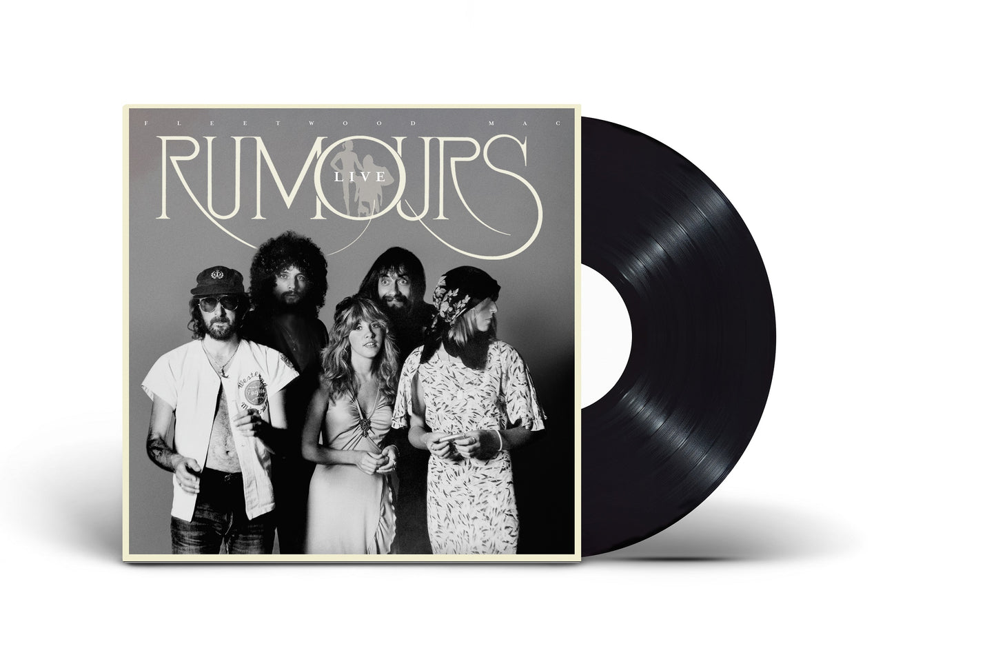 Fleetwood Mac “Rumours Live” vinyl record with band portrait.