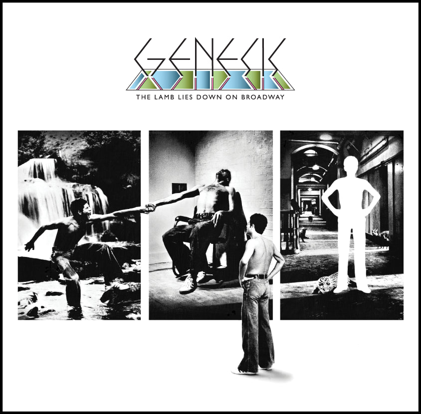 Genesis album cover: black and white triptych with figures in scenes.